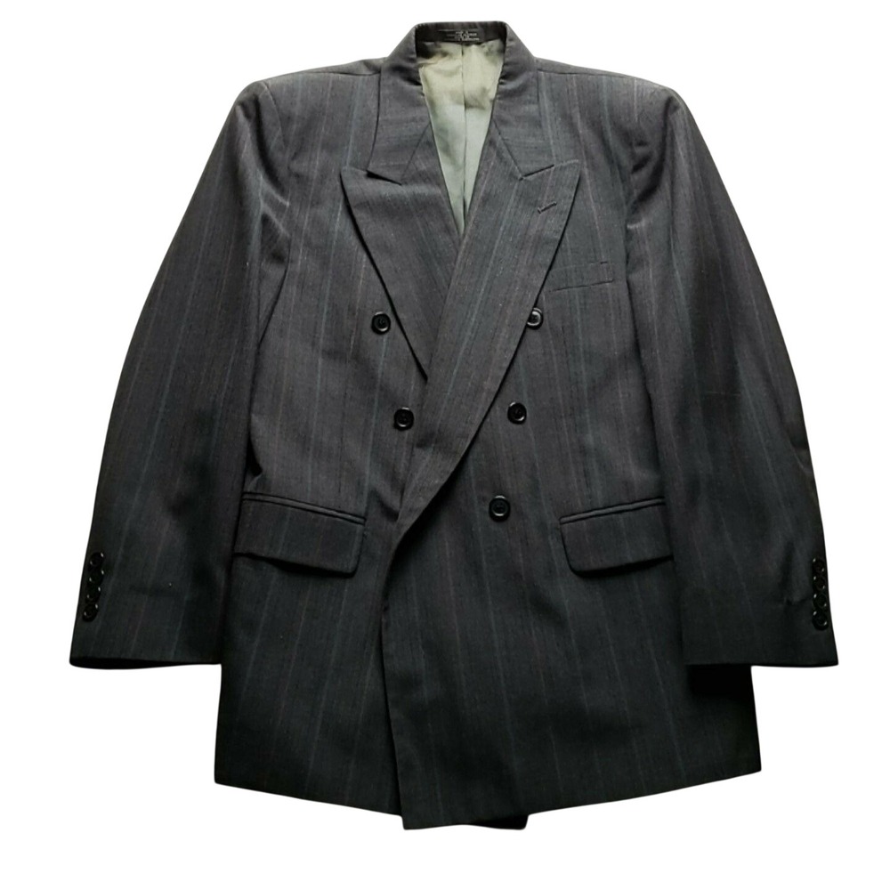 Towncraft Suit Jacket Mens 40S Gray Pinstripe Double Breasted Worsted Wool Blend